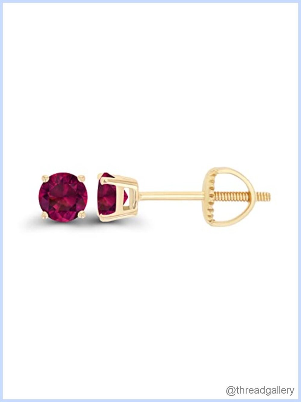 14K Gold Plated 925 Sterling Silver 4mm Round Created Ruby Screwback Stud